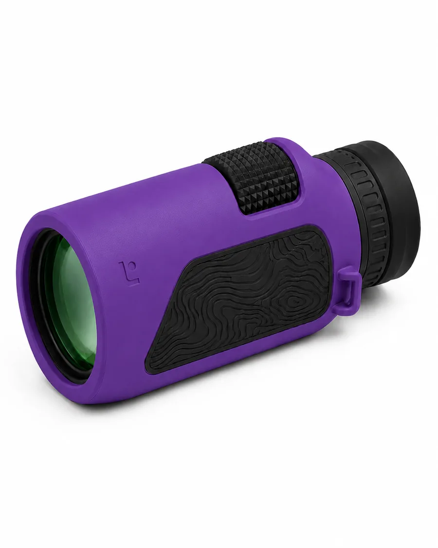 Caldera monocular in Ultra Violet, three-quarter view